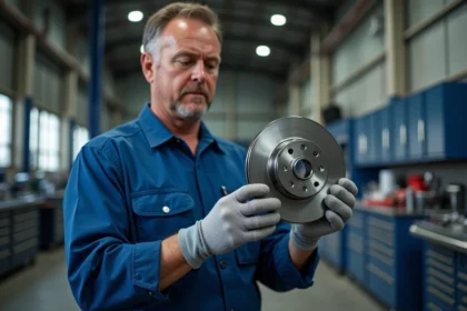 Mécanicien homme inspectant un disque de frein hautes performances