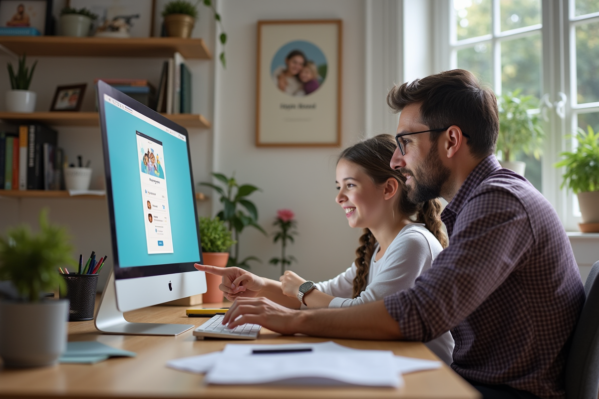 Père et fille regardant l