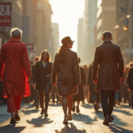 Rue animée avec mode diversifiée et soleil