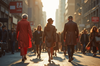 Rue animée avec mode diversifiée et soleil