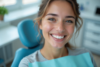 Jeune femme souriante dans une clinique dentaire moderne