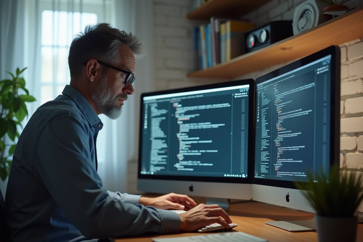 Homme spécialiste blockchain travaillant sur ordinateur