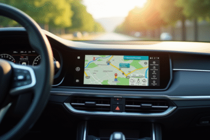 Tableau de bord moderne avec GPS et carte détaillée