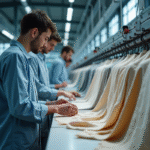 Usine textile moderne avec machines avancées et analyse de tissus