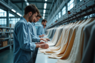 Usine textile moderne avec machines avancées et analyse de tissus