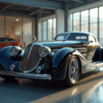Voiture vintage unique en galerie urbaine lumineuse